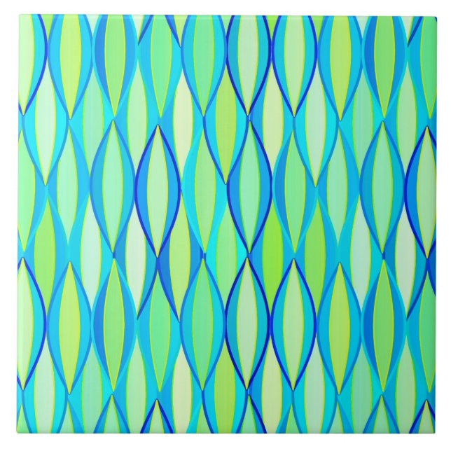 Ribbon Print Mitte des Jahrhunderts - türkis und L Fliese (Vorderseite)