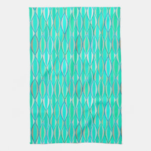 Ribbon Print Mitte des Jahrhunderts - türkisfarben Geschirrtuch
