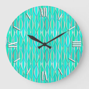 Ribbon Print Mitte des Jahrhunderts - türkisfarben Große Wanduhr