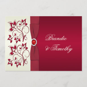 RIBBON Red, Elfenbeinblume Hochzeitsinvikt Einladung