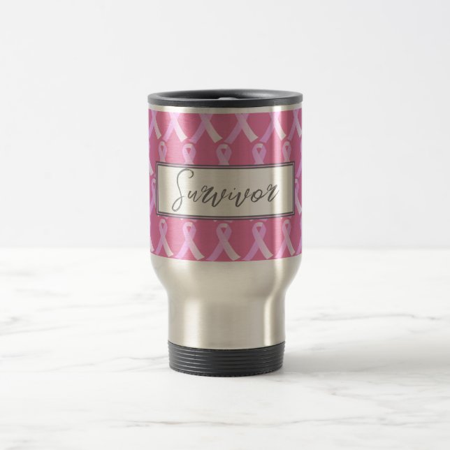 Ribbon rose Cancer du sein Survivant Mug Voyage (Centre)