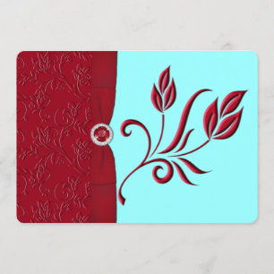 RIBBON Ruby Red & Aqua Wedite Einladung