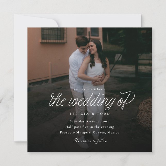 Ribbon Script Minimalist Square Wedding Photo Einladung (Vorderseite)