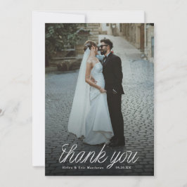 Ribbon Script Minimalist Wedding Photo  Dankeskarte