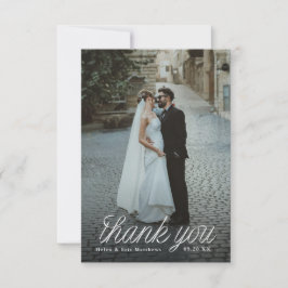 Ribbon Script Minimalist Wedding Photo Small Dankeskarte