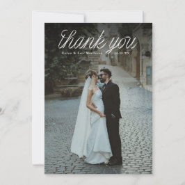 Ribbon Script Top Minimalist Wedding Photo  Dankeskarte