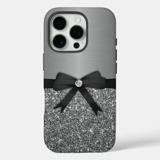 Ribbon & Silver Glitzer iPhone 16 Pro Hülle (Rückseite)