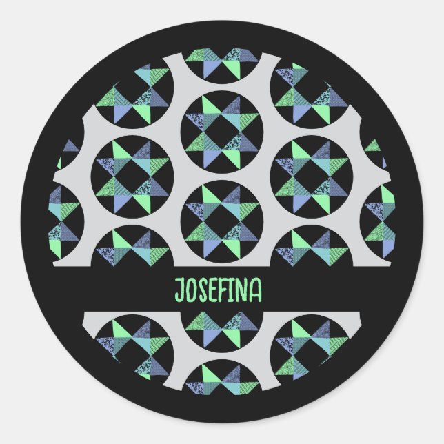 Ribbon-Star-Patchwork-Block Runder Aufkleber (Vorderseite)