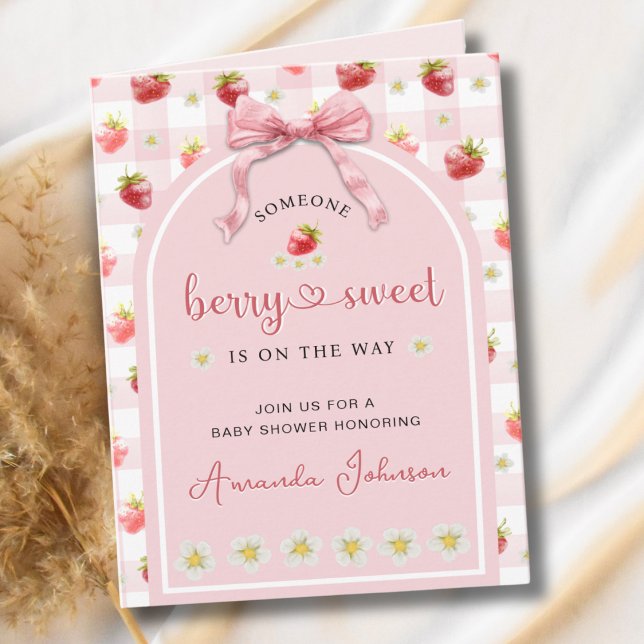 Ribbon Strawberries Berry Sweet Baby Dusche Einladung (Von Creator hochgeladen)
