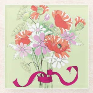 Ribbon-Tied Poppies: Daisy Bouquet. Glasuntersetzer