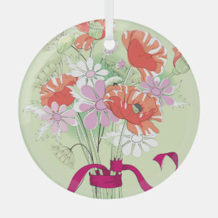Ribbon-Tied Poppies: Daisy Bouquet. Ornament Aus Glas