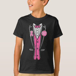Ribbon Tuxedo Brustkrebs Bewusstsein Männer Jungen T-Shirt