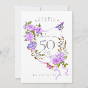 Ribbon violet Rose Invitation d'anniversaire