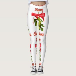 ribboned Mistelzweig der frohen Weihnachten Rot Leggings