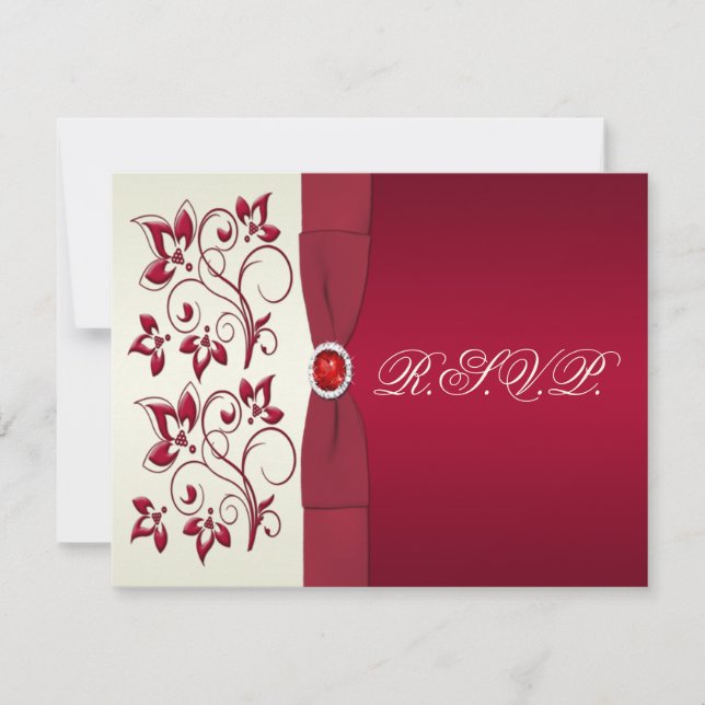 RIBBONROT, Elfenbeinflorentelefonkarte RSVP Karte (Vorderseite)