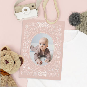 Ribbons und Rose Baby Blush Pink Foto Geburt Ankündigung