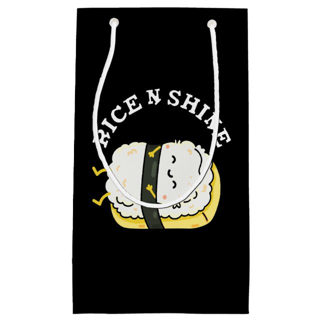 Rice and Shine Funny Sushi Pun Dark BG Kleine Geschenktüte (Vorderseite)