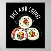 Rice and Shine Funny Sushi Roll Pun Dark BG