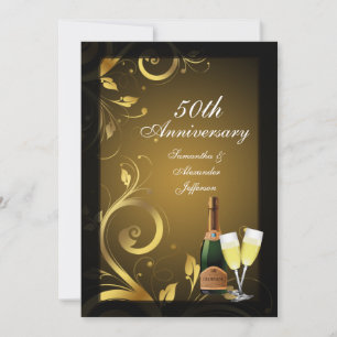 Rich Black and Gold Swirl 50-jähriges Party Einladung