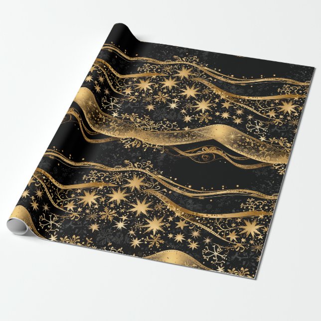 Rich Black & Gold Urlaub Geschenkpapier (Ungerollt)
