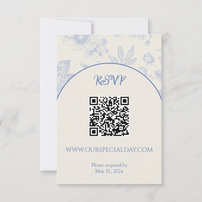 Rich Blue Französisch Blumentoilette RSVP Karte (Vorderseite)