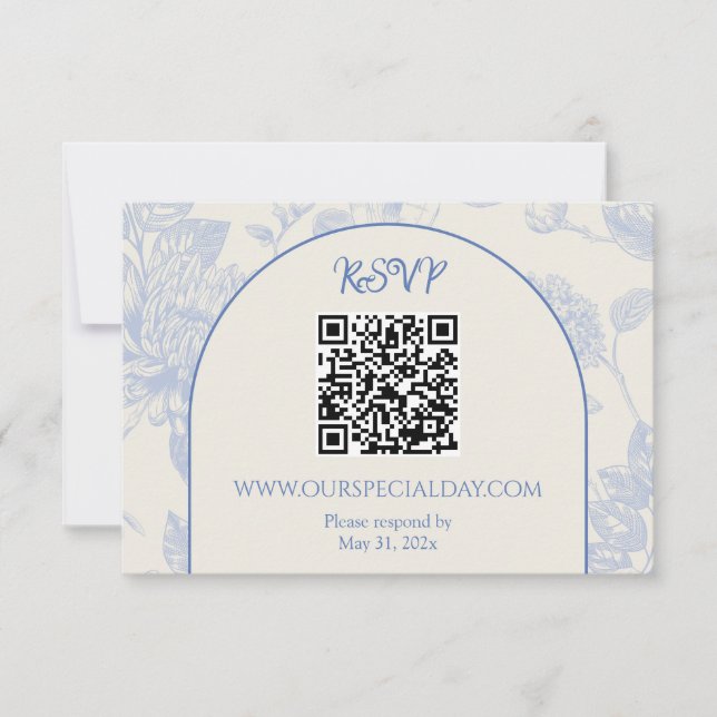 Rich Blue Französisch Blumentoilette RSVP Karte (Vorderseite)