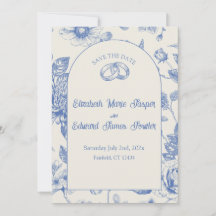 Rich Blue Französisch Blumentoilette Save the Date
