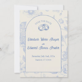 Rich Blue Französisch Blumentoilette Save the Date Einladung