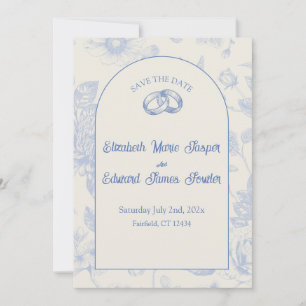 Rich Blue Französisch Blumentoilette Save the Date Einladung