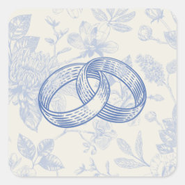 Rich Blue French Floral Toile Floral Wedding Bands Quadratischer Aufkleber