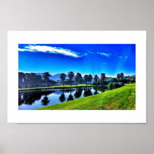 Rich Blue Green Landschaft Palms Lake Golf Poster