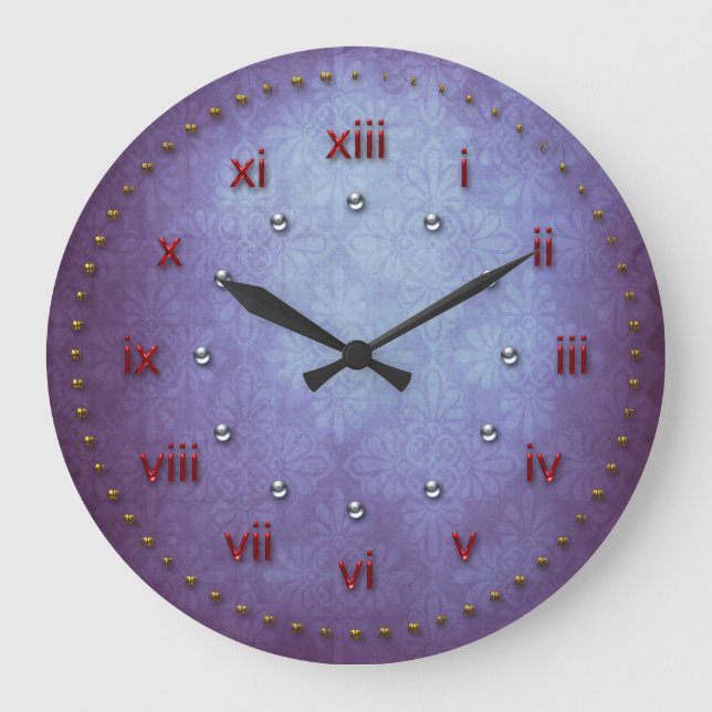 Rich Blue Purple Grunge Numbered Große Wanduhr (Vorderseite)