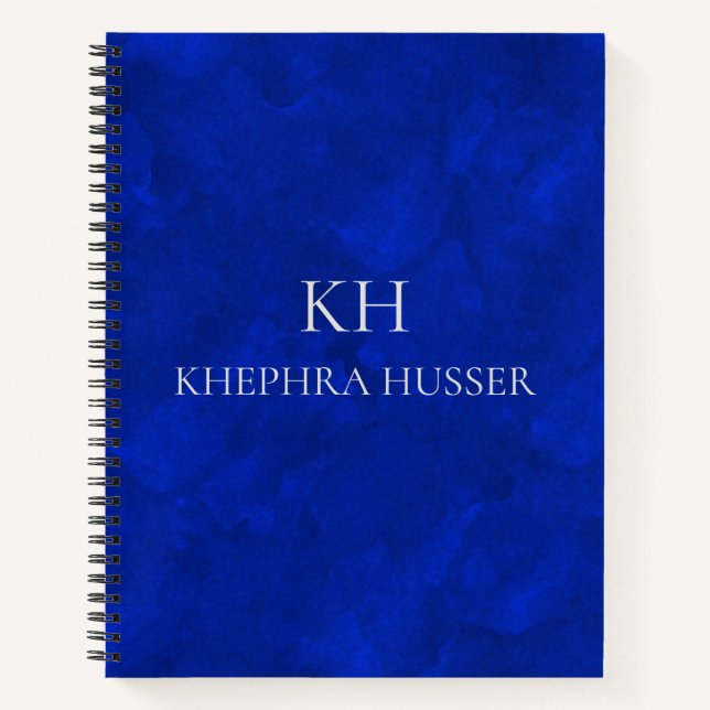 Rich Blue Watercolor Monogram Notizbuch (Vorderseite)