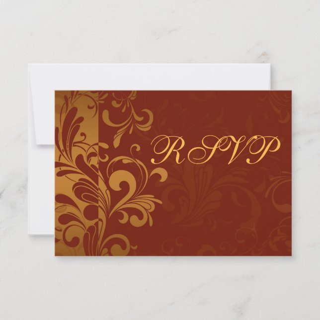 Rich Brick Red and Gold Reverse Swirl UAWG RSVP Karte (Vorderseite)