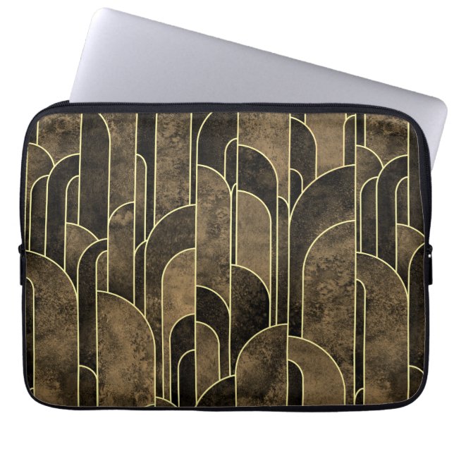 Rich Brown and Gold Art Deco Muster Laptopschutzhülle (Vorderseite)