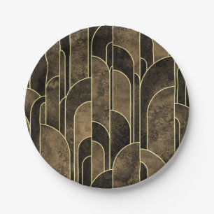 Rich Brown and Gold Art Deco Muster Pappteller