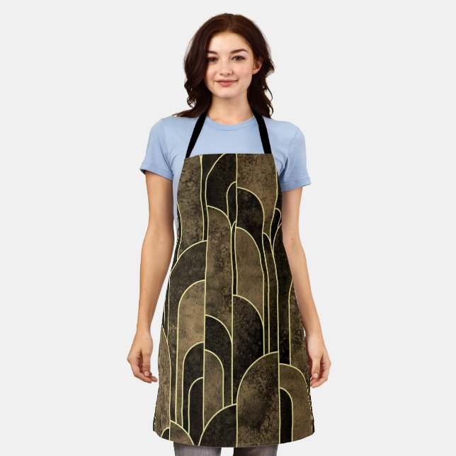 Rich Brown and Gold Art Deco Muster Schürze (Getragen)