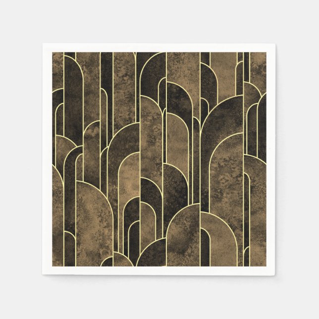 Rich Brown and Gold Art Deco Pattern Serviette (Vorderseite)