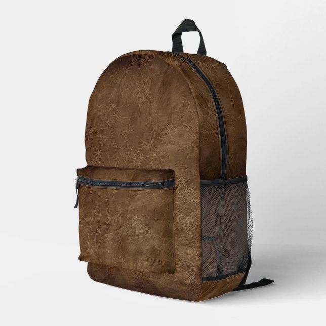 Rich Brown Leder Hintergrund mit Vignette Bedruckter Rucksack (Rückseitige Ecke Rechts)