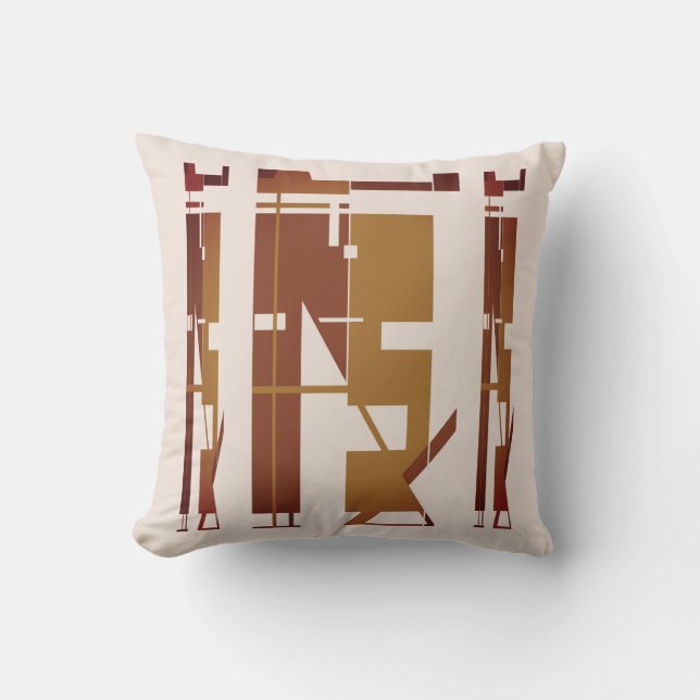 Rich Brown Tan auf Beige Tribal Art Mosaik Kissen (Vorderseite)