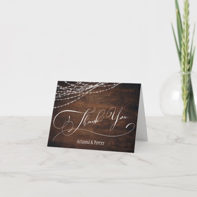 Rich Brown Wood Modern Elegante Art & Lights Dankeskarte (Vorderseite)