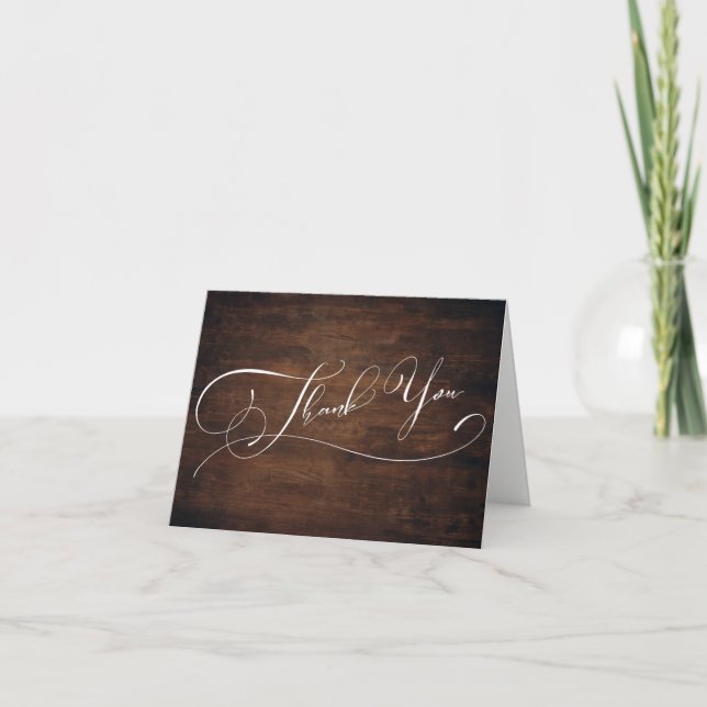 Rich Brown Wood Modern Elegante Typografie Dankeskarte (Vorderseite)
