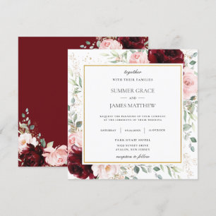 Rich Burgund Blush Pink Bloral Wedding Square Einladung