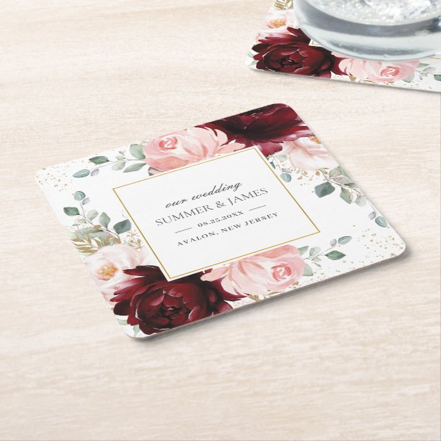 Rich Burgund Blush Pink Gastgeschenk Hochzeit Rechteckiger Pappuntersetzer (angewinkelt)