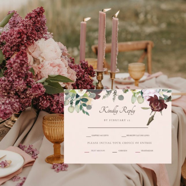 Rich Burgund & Blush Wedding RSVP Karte (Von Creator hochgeladen)