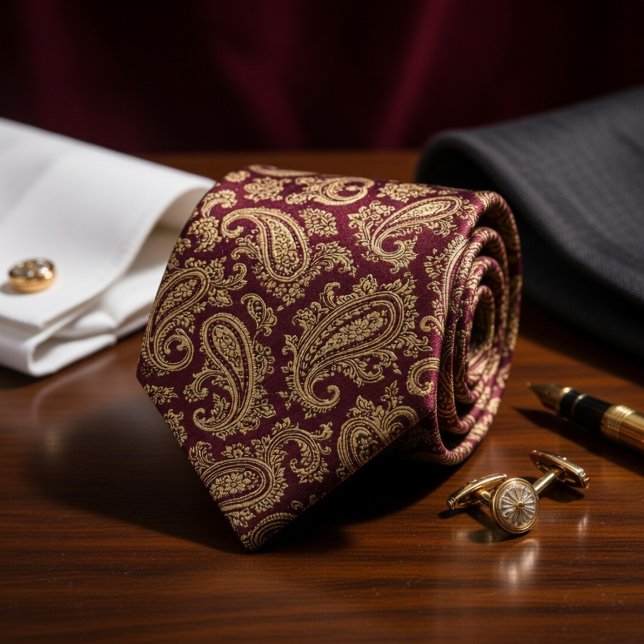 Rich Burgundy & Gold Paisley Krawatte (Von Creator hochgeladen)
