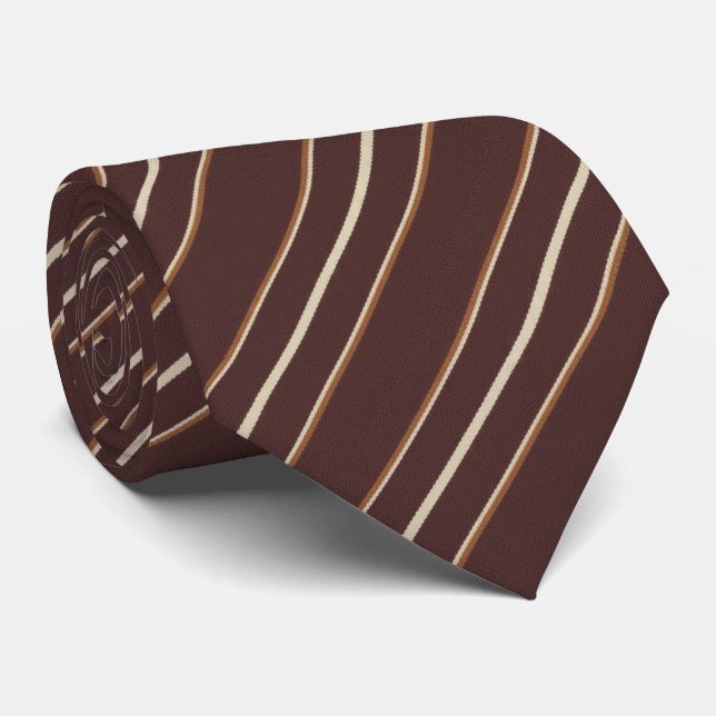 Rich Chocolate Brown & Beige Multi-Stripe Krawatte (Gerollt)