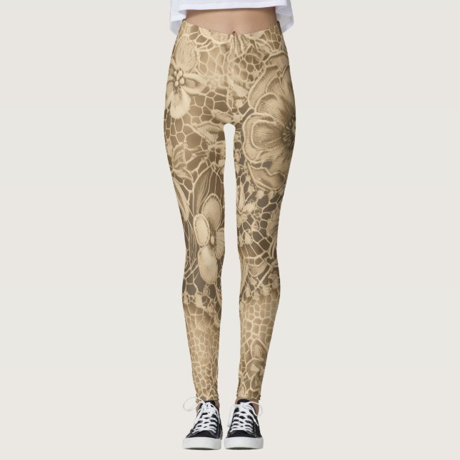 "Rich Cream Vintag Lace" Leggings (Vorderseite)