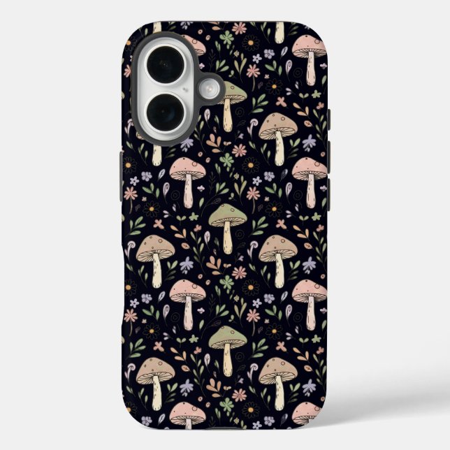 Rich Dark Fungi Seamless Pattern Goblincore iPhone 16 Hülle (Rückseite)