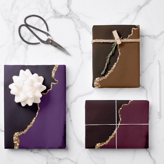 Rich Elegant Agate Gold Glitzer Geschenkpapier Set (Vorderseite)